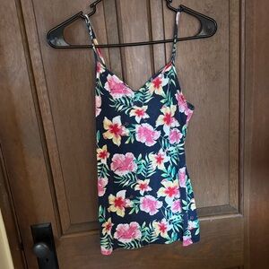 No Boundaries Floral Tank Top - Pink and Green on Navy